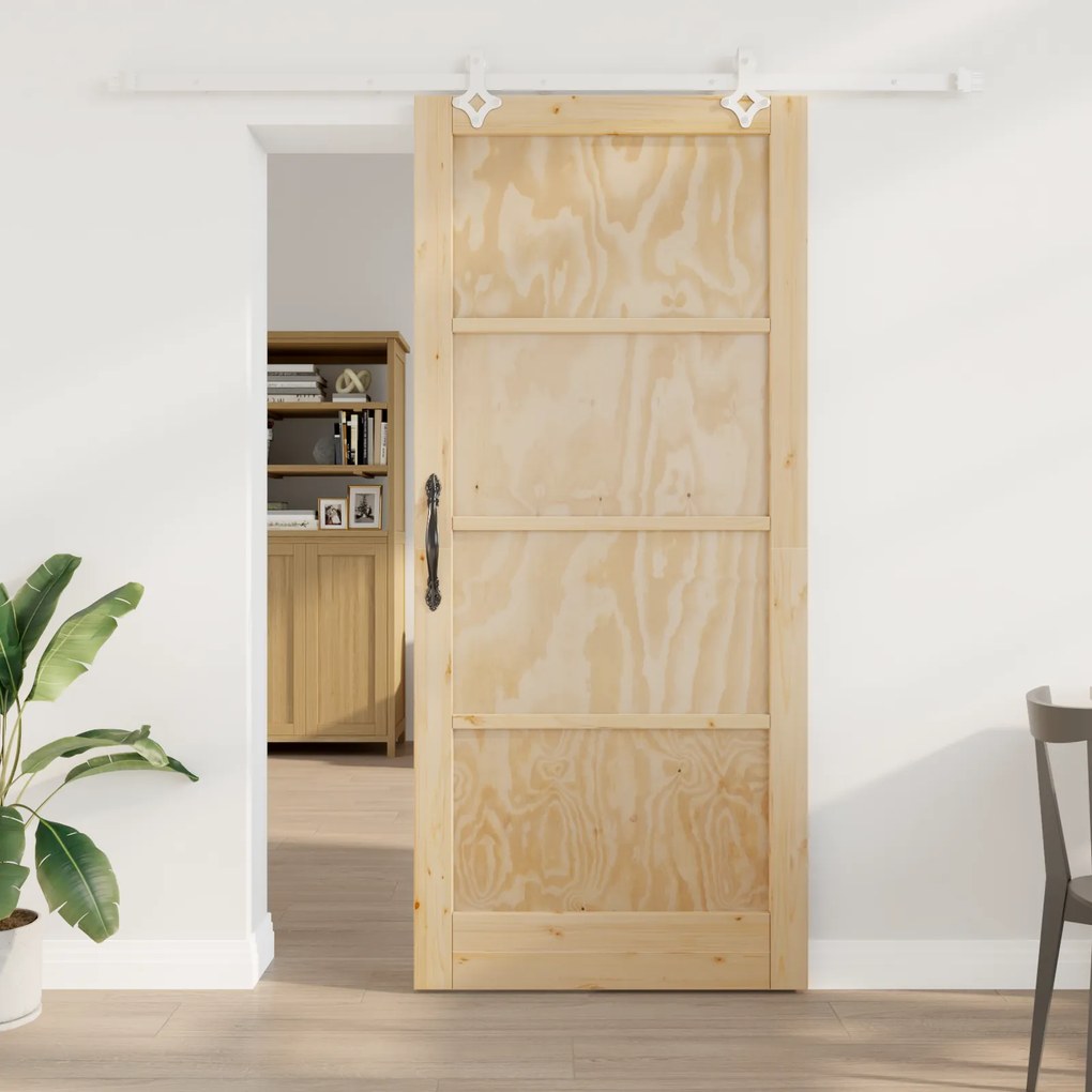 vidaXL Συρόμενη Πόρτα με σετ υλικών 93x211 cm από μασίφ ξύλο πεύκου