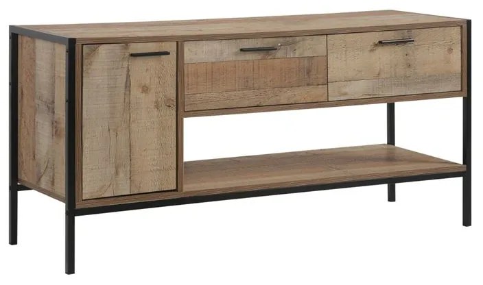 PALLET-W Έπιπλο TV 2 Συρτάρια Ντουλάπι, Ράφι, Μέταλλο Βαφή Μαύρο, Απόχρωση Antique Oak  124x40x60cm Ε8437,W