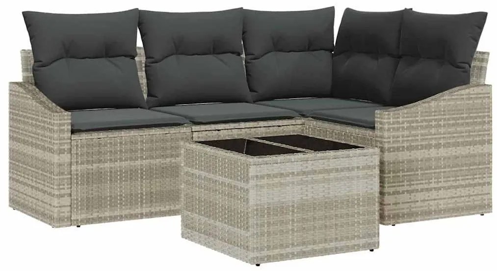 vidaXL Σετ Καναπέ Κήπου 5 pcs Ανοιχτό γκρι Πολυ ράταν