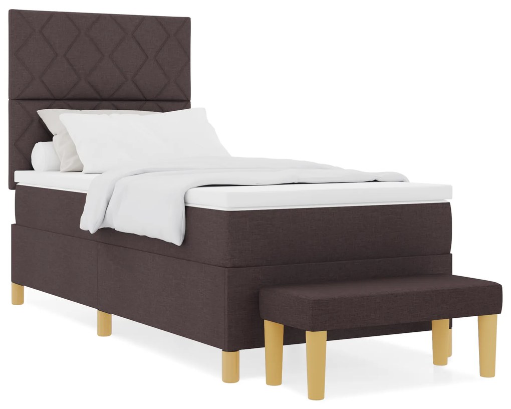 vidaXL Κρεβάτι Box Spring από με Στρώμα και Πάγκο Σκοτεινών Καφέ 90x200 εκ Υφάσματος