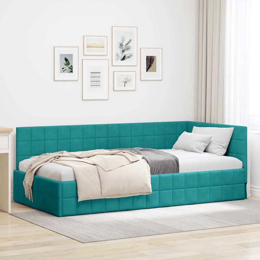 vidaXL Κρεβάτι Γωνίας με κεφαλάρι Τιρκουάζ 90 x 200 cm Βελούδο