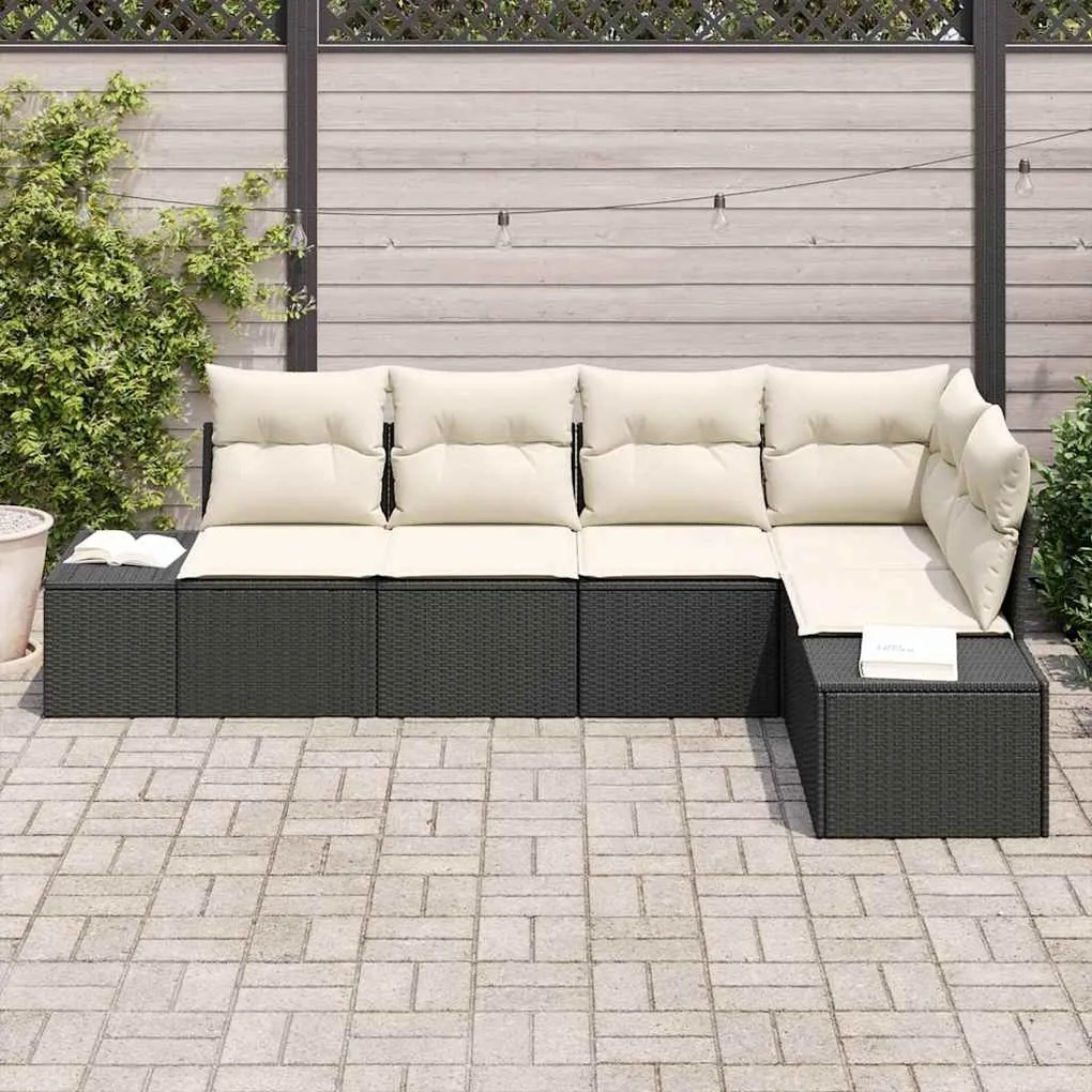 vidaXL Σετ Καναπέ Κήπου 5 pcs Μαύρο, Κρέμα Πολυ rattan, βαμμένο ατσάλι