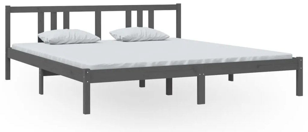vidaXL Πλαίσιο Κρεβατιού Γκρι 180 x 200 εκ Ξύλο Πεύκου Super King