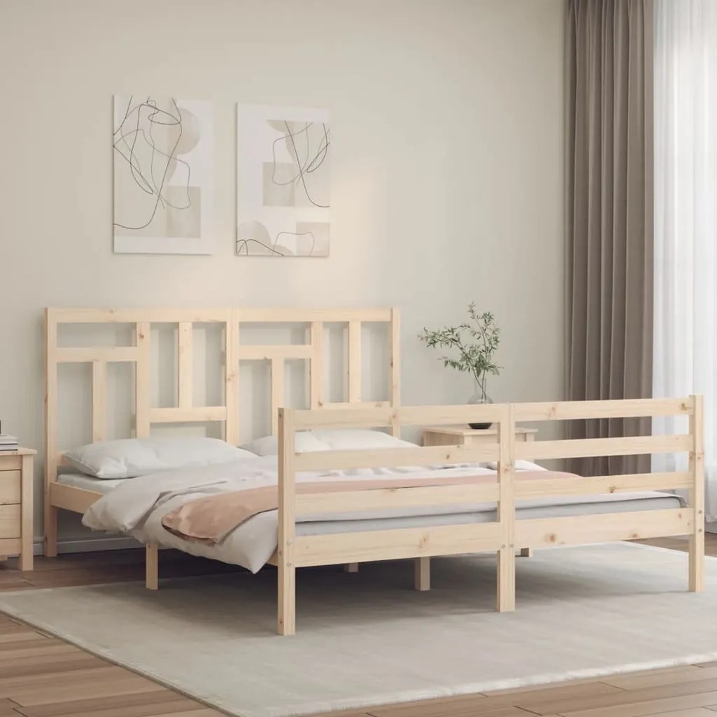 vidaXL Πλαίσιο Κρεβατιού με Κεφαλάρι 160x200 εκ. από Μασίφ Ξύλο