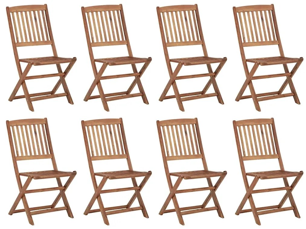 vidaXL Καρέκλες Εξ. Χώρου Πτυσσόμενες 8 τεμ. Ξύλο Ακακίας & Μαξιλάρια