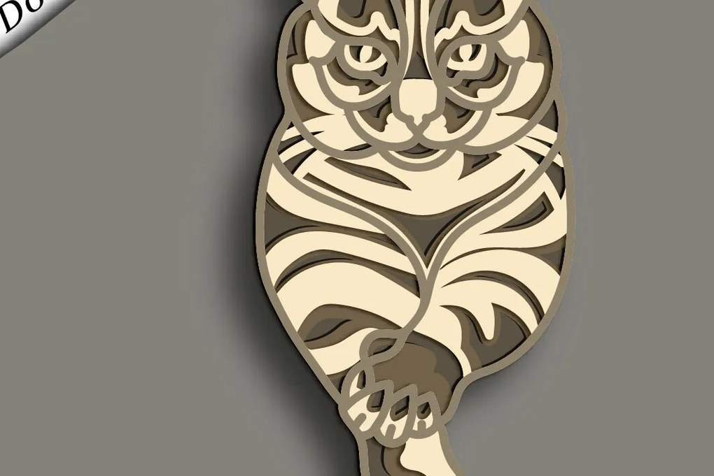 Σετ των 2 Intra απο ξύλο plywood 3mm-4mm πάχος Cat Multilayer 3D /Cat 3D Mandala Δίασταση 30x30 cm INTRAFABR-64136932