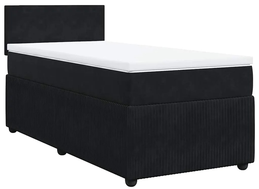 vidaXL Κρεβάτι Boxspring με Στρώμα Μαύρο 90x200 εκ. Βελούδινο