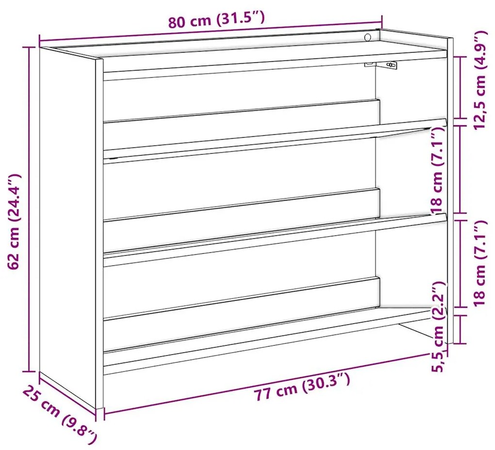 Ράφι παπουτσιών καφέ δρυς 80x25x62 cm Κατασκευασμένο ξύλο - Καφέ