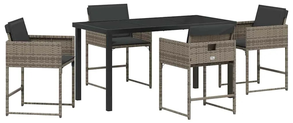 vidaXL Σέτ φαγητού για κήπο με μαξιλάρι 5 pcs Γκρι Πολυ ράταν