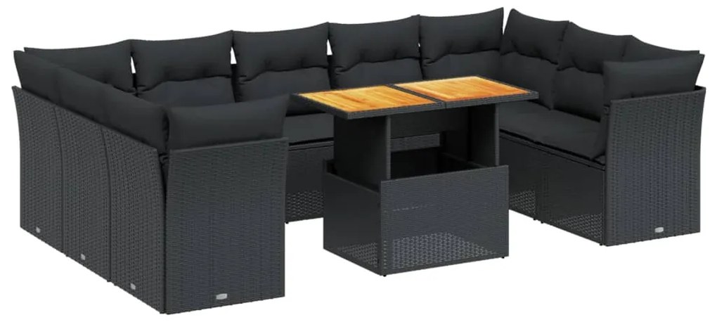 vidaXL Σαλόνι Κήπου Σετ 10 Τεμαχίων Μαύρο Συνθετικό Ρατάν με Μαξιλάρια