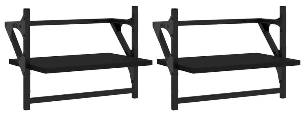 vidaXL Ράφια Τοίχου με Μπάρα 2 τεμ. Μαύρα 40 x 25 x 30 εκ.