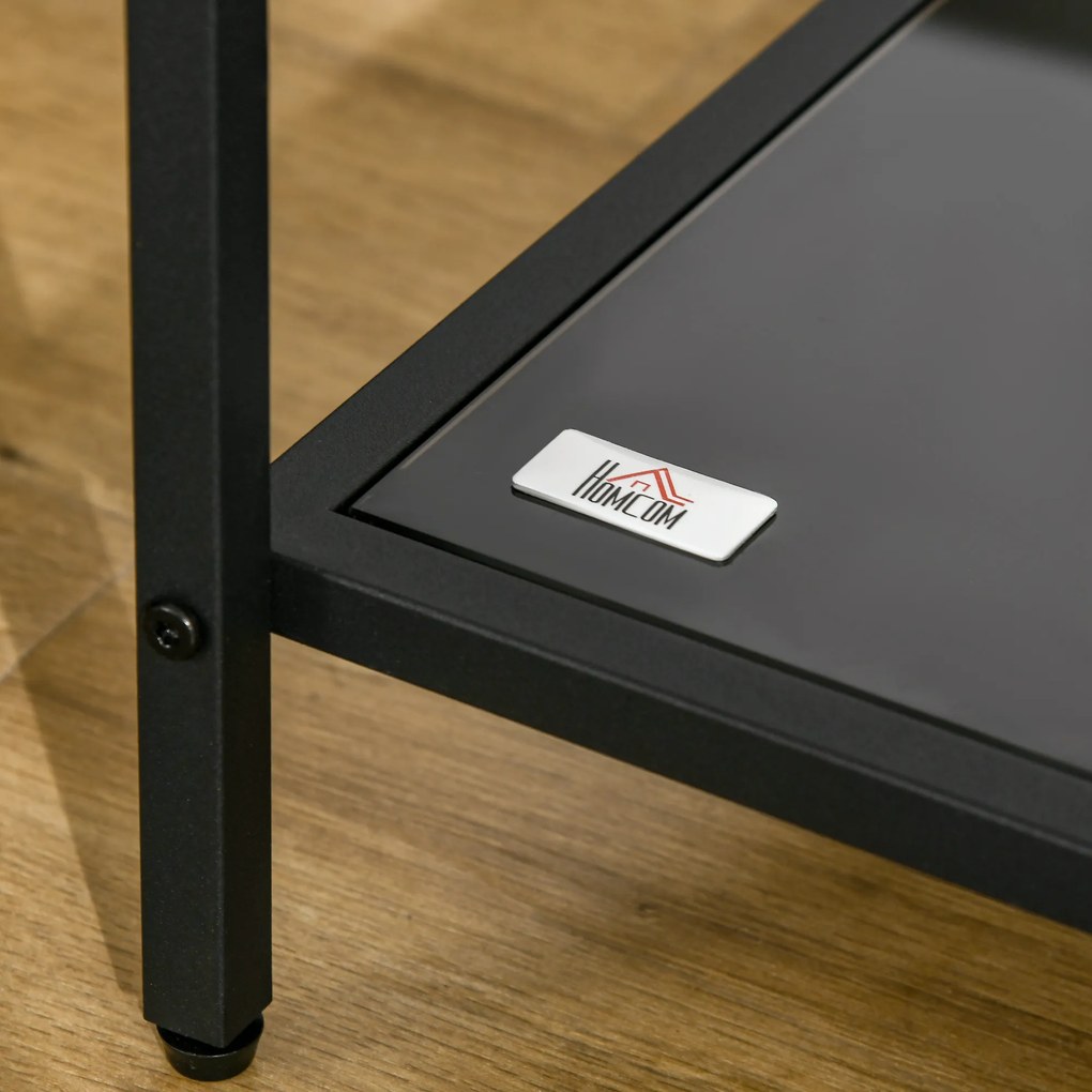 HOMCOM Τραπεζάκι σαλονιού με σκληρυμένα γυάλινα ράφια, 2 επίπεδα, κλασικό σχέδιο με μεταλλική δομή, μαύρο