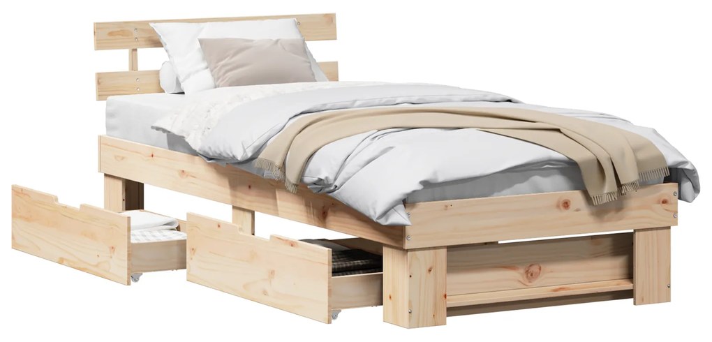 vidaXL Σκελετός Κρεβατιού Καφέ 90 x 190 cm Μασίφ ξύλο πεύκου