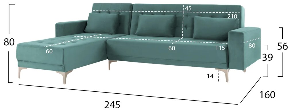 ΚΑΝΑΠΕΣ ΚΡΕΒΑΤΙ ΓΩΝΙΑ ΑΝΑΣΤΡΕΨΙΜΗ ELIZA HM3145.04 ΣΕ ΒΕΡΑΜΑΝ ΒΕΛΟΥΔΟ 245x160x80Υεκ.