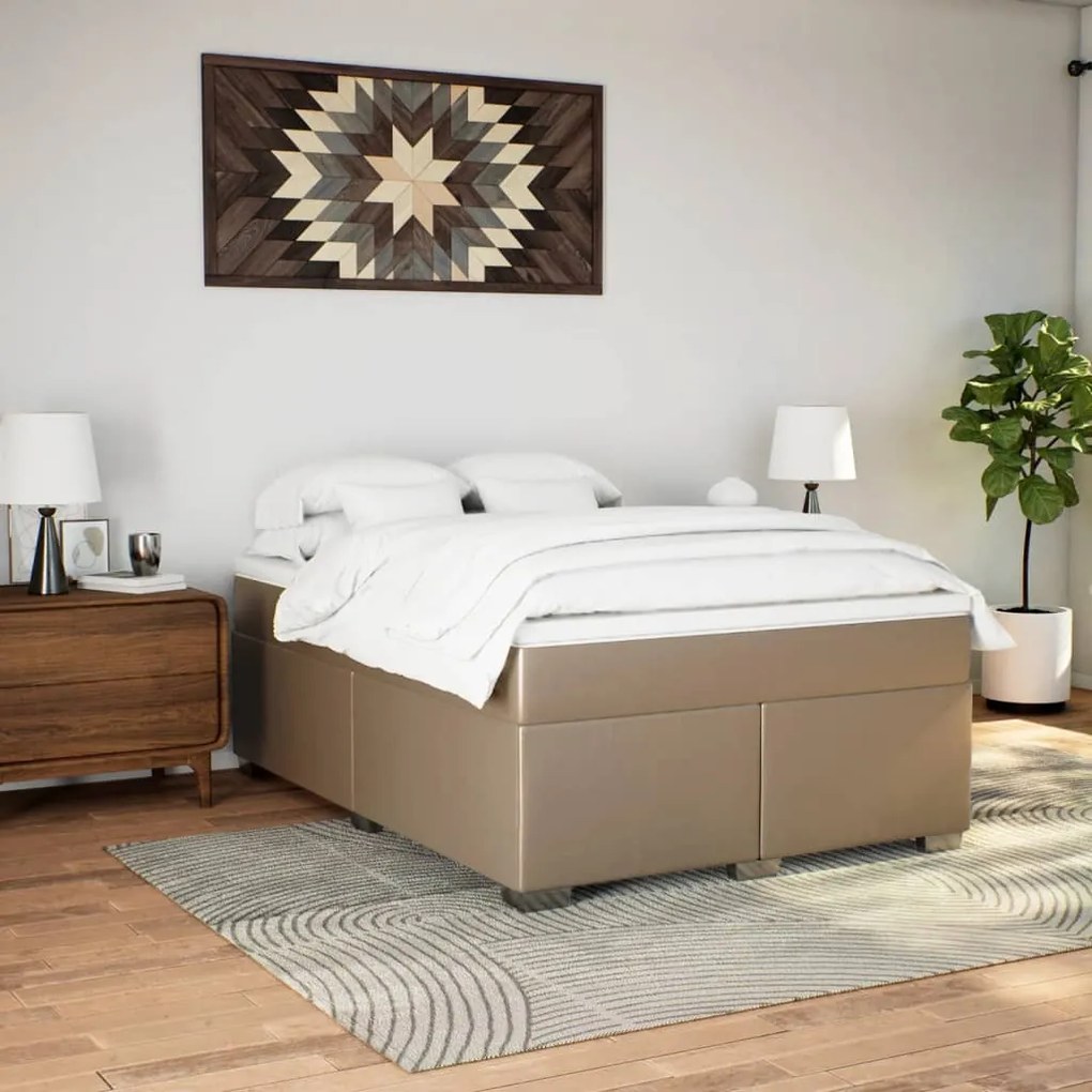 vidaXL Κρεβάτι Boxspring με Στρώμα Καπουτσίνο 160x200εκ.από Συνθ.Δέρμα
