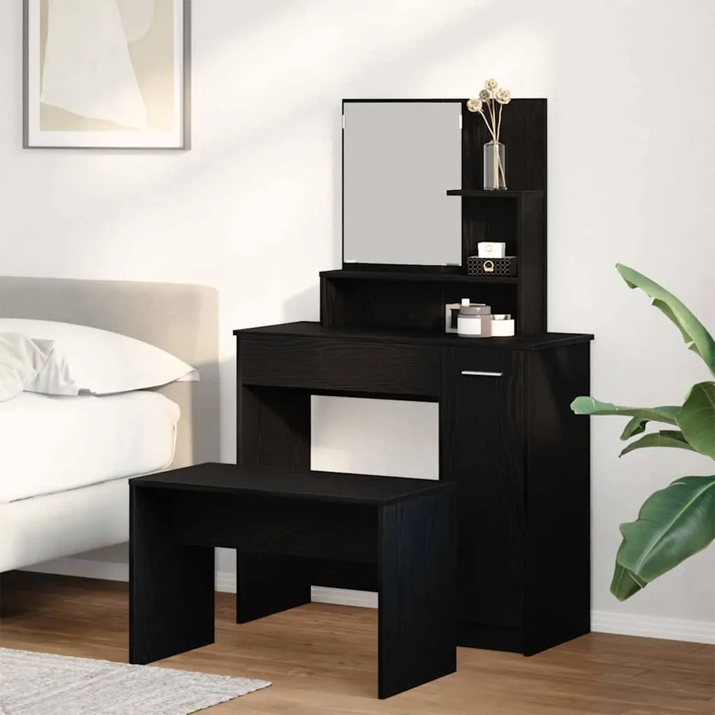 vidaXL Σετ Τραπεζιού Μακιγιάζ 2 pcs Μαύρη δρυς 86.5 x 35 x 136 cm