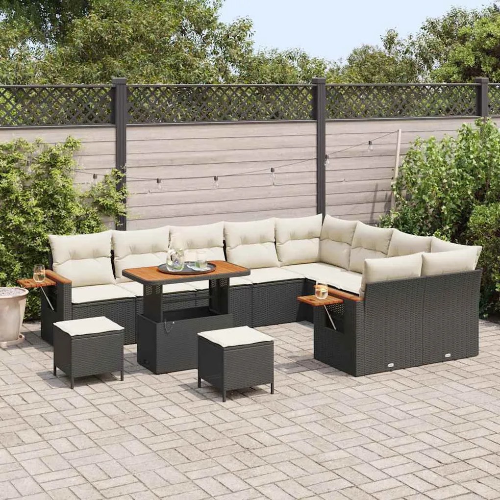 vidaXL Σετ Καναπέ Κήπου 12 pcs Μαύρο και κρεμ 90 x 55 x 71 cm