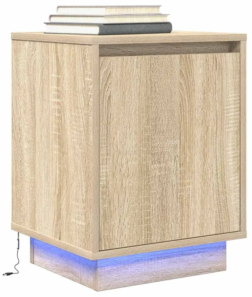 vidaXL Κομοδίνο με φώτα LED Sonoma Oak 38x34x50 cm