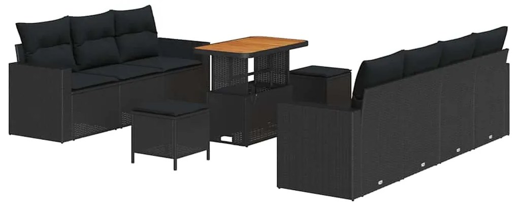 vidaXL Σετ Καναπέ Κήπου με μαξιλάρι 10 pcs Μαύρο 90 x 55 x 71 cm