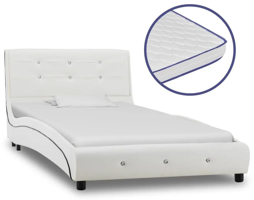 Κρεβάτι Λευκό 90 x 200 εκ. από Δερματίνη με Στρώμα Αφρού Μνήμης - Λευκό