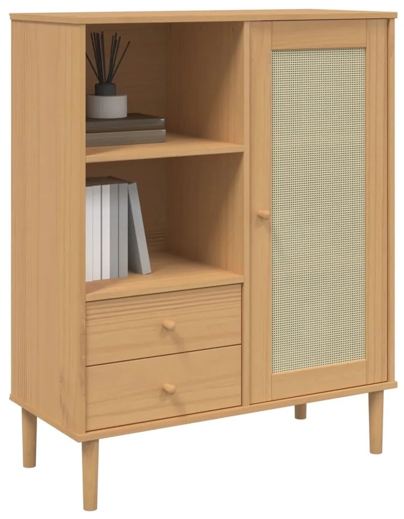 vidaXL Ντουλάπι Ψηλό SENJA Καφέ/Ρατάν 90x40x112 εκ. Μασίφ Ξύλο Πεύκου