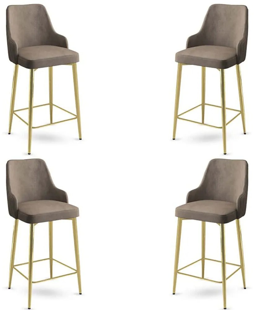Σκαμπό Μπαρ Enox Babyface (Σετ 4Τμχ) 240CHR1346 45x43x105cm Cappuccino-Gold Μέταλλο,Ύφασμα