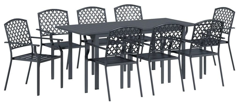 vidaXL Σετ τραπεζαρίας κήπου 9 pcs Γκρι Μεγάλο Μέταλλο