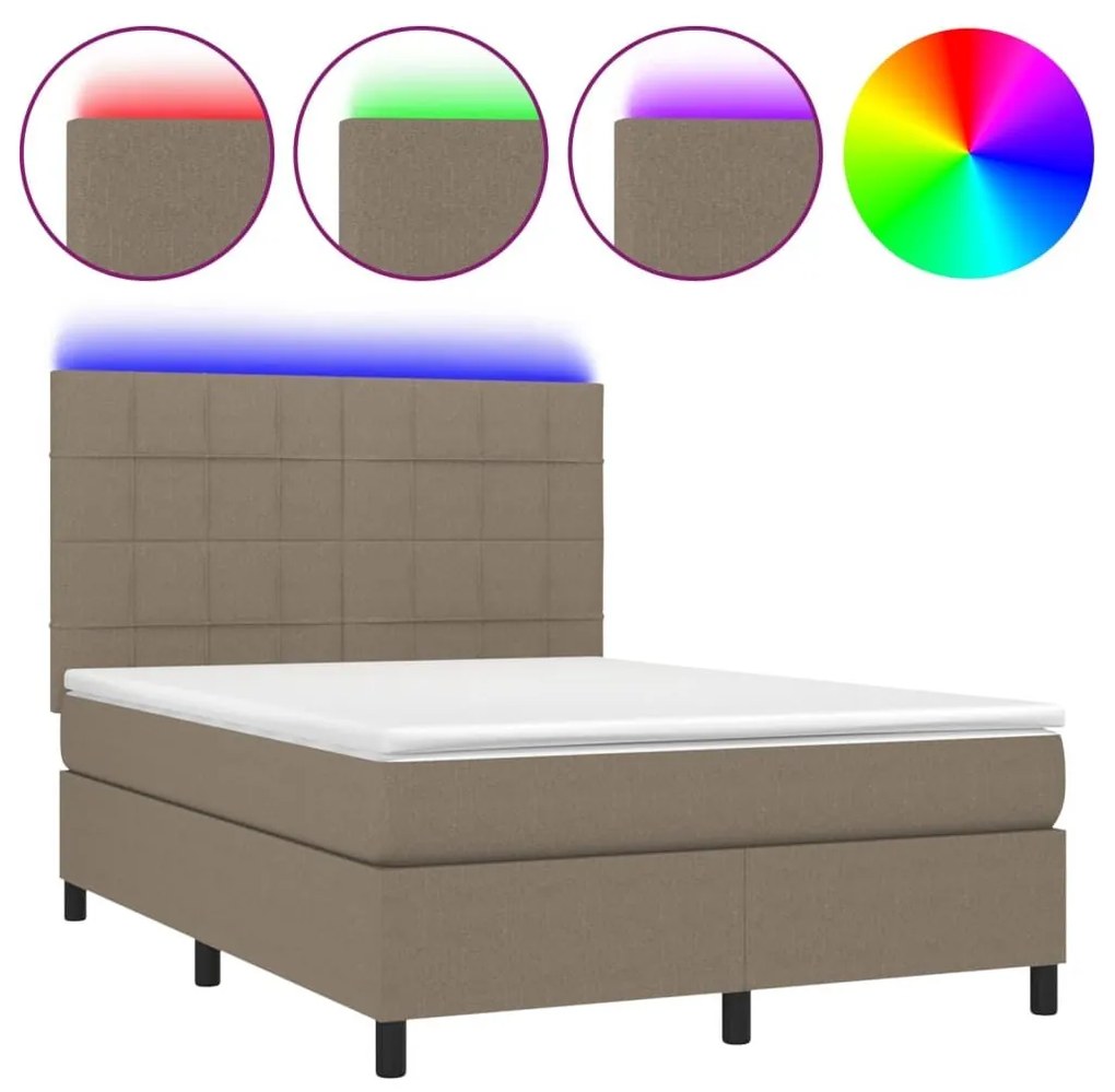 Κρεβάτι Boxspring με Στρώμα &amp; LED Taupe 140x190 εκ. Υφασμάτινο - Μπεζ-Γκρι