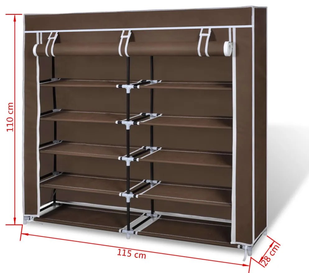 Παπουτσοθήκη με Κάλυμμα Καφέ 115 x 28 x 110 εκ. Υφασμάτινη