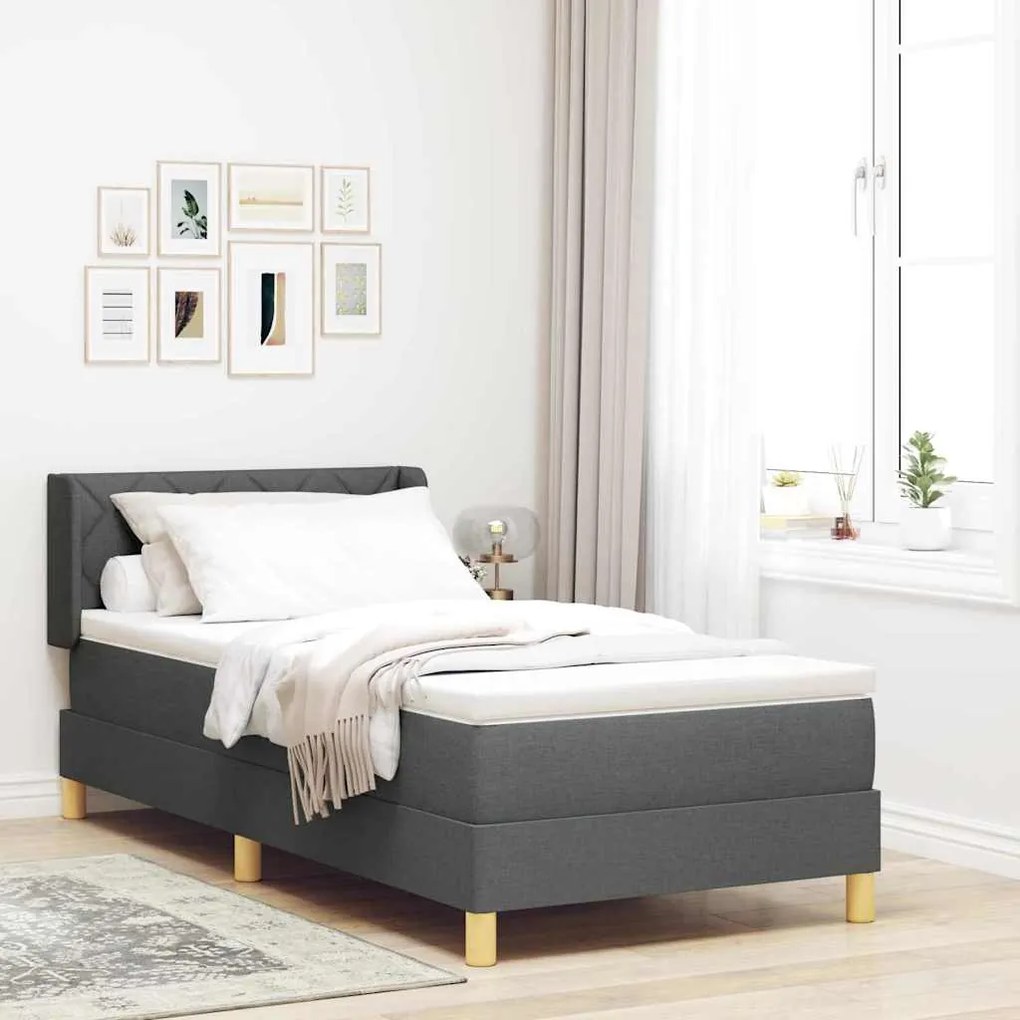 vidaXL Κρεβάτι Box Spring με Στρώμα Σκούρο Γκρι, 90 x 200 εκ, Υφασμάτινο