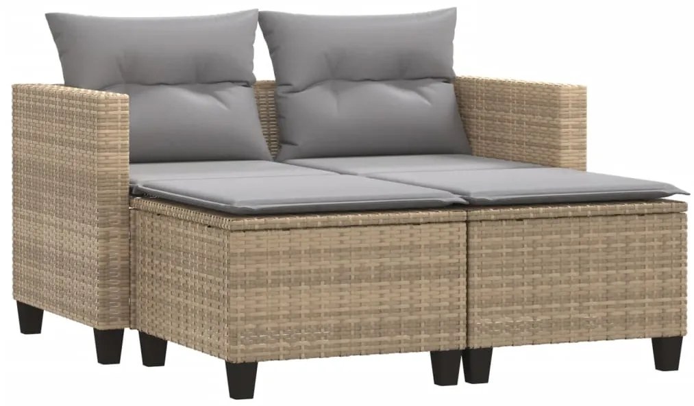 vidaXL Καναπές Κήπου Διθέσιος με Σκαμπό Μπεζ από Συνθετικό Ρατάν