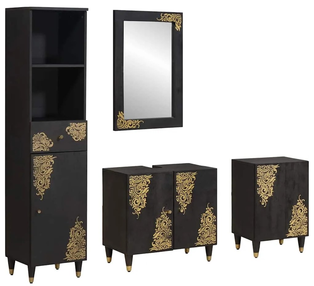 vidaXL Σετ Ντουλαπιών Μπάνιου Επιτοίχιο 4 pcs Μαύρο Στερεό ξύλο μάνγκο