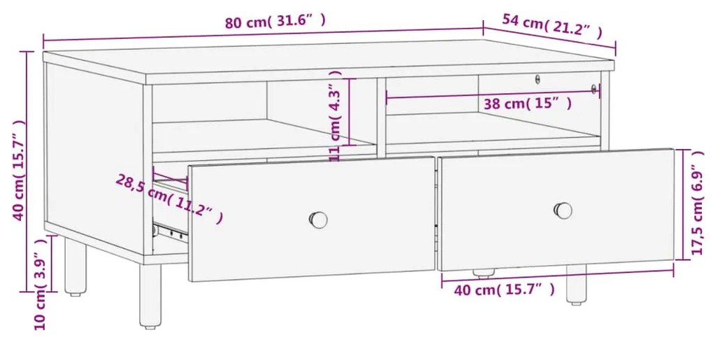 Τραπεζάκι Σαλονιού Μαύρο 80 x 54 x 40 εκ. από Μασίφ Ξύλο Μάνγκο - Μαύρο