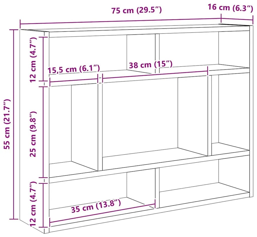 vidaXL Ραφιέρα Τοίχου Sonoma Δρυς 75 x 16 x 55 εκ. από Επεξ. Ξύλο