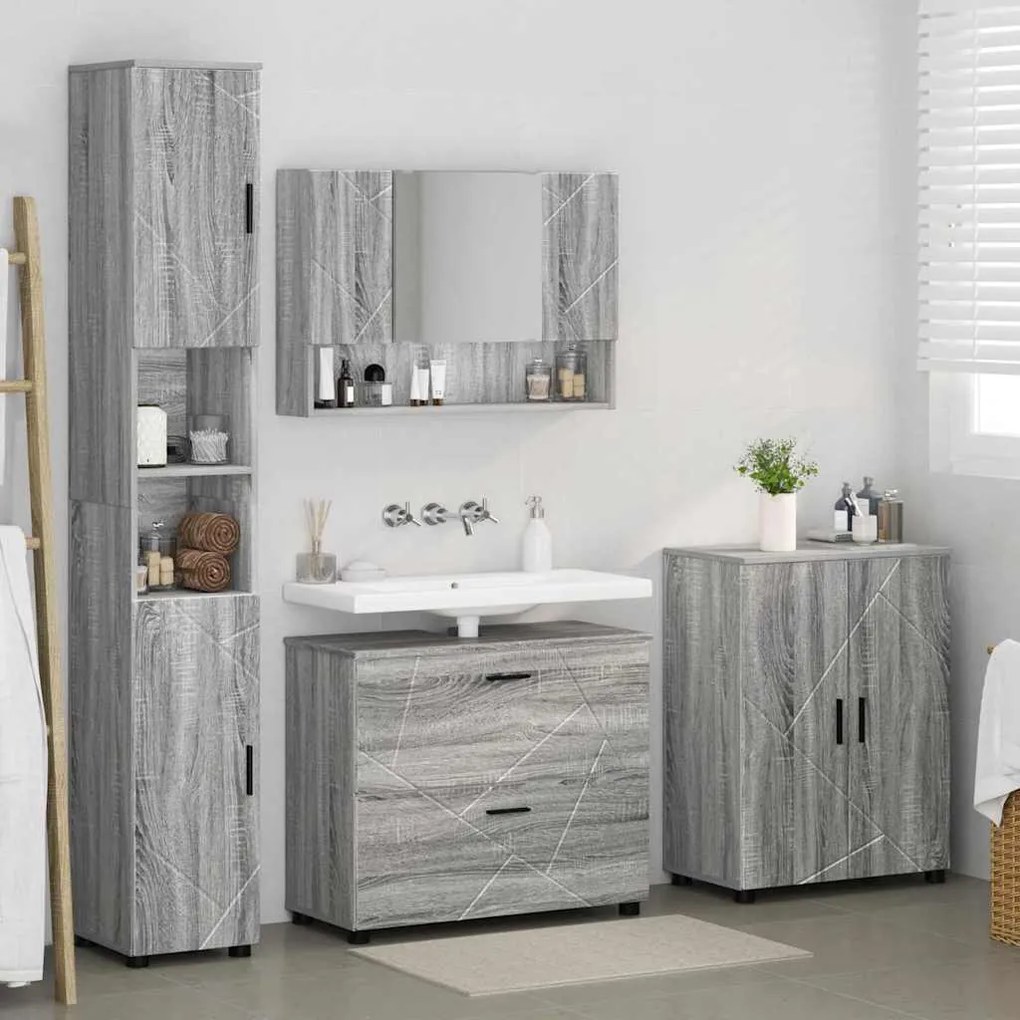 vidaXL Σετ Επίπλων Μπάνιου με ράφι 4 pcs Γκρι sonoma 30 x 35 x 192 εκ.
