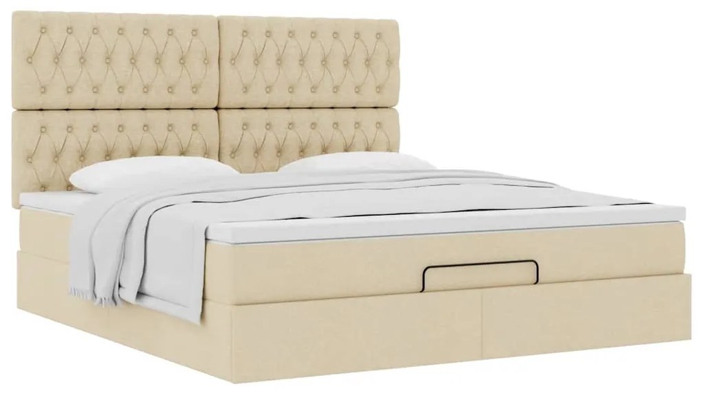 vidaXL Οθωμανικό κρεβάτι με στρώμα Cream 180x200cm ύφασμα