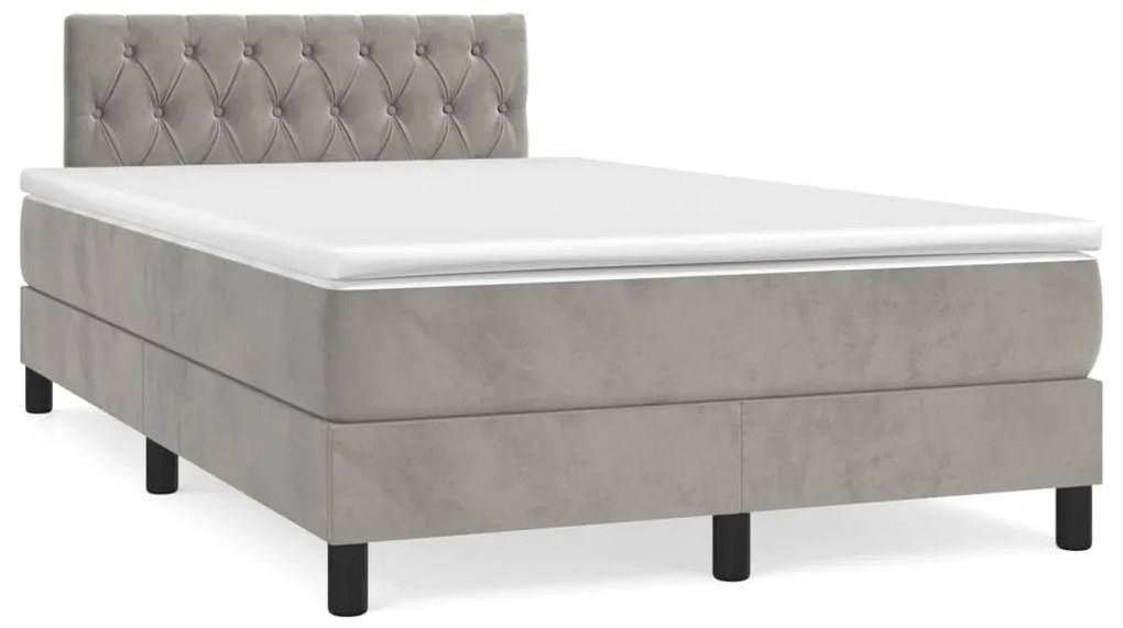 vidaXL Κρεβάτι Boxspring με Στρώμα Ανοιχτό Γκρι 120x190 εκ. Βελούδινο