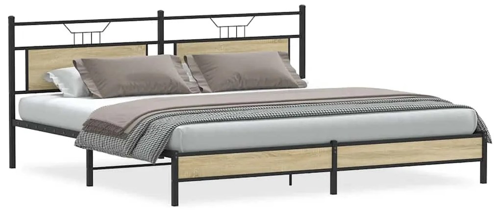 vidaXL Σκελετός Κρεβ. Χωρίς Στρώμα Sonoma Δρυς 193x201 εκ. Μεταλλικό