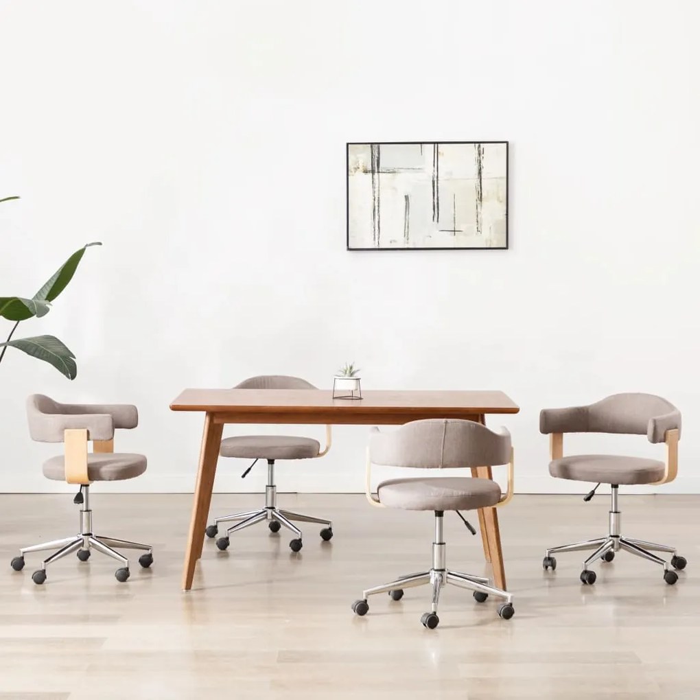 vidaXL Καρέκλες Τραπεζαρίας Περιστρ. 4 τεμ. Taupe Λυγ. Ξύλο / Ύφασμα