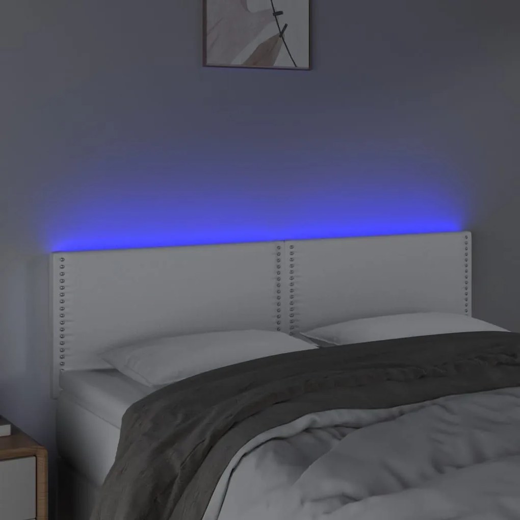 Κεφαλάρι Κρεβατιού LED Λευκό 144x5x78/88 εκ. Συνθετ. Δέρμα - Λευκό