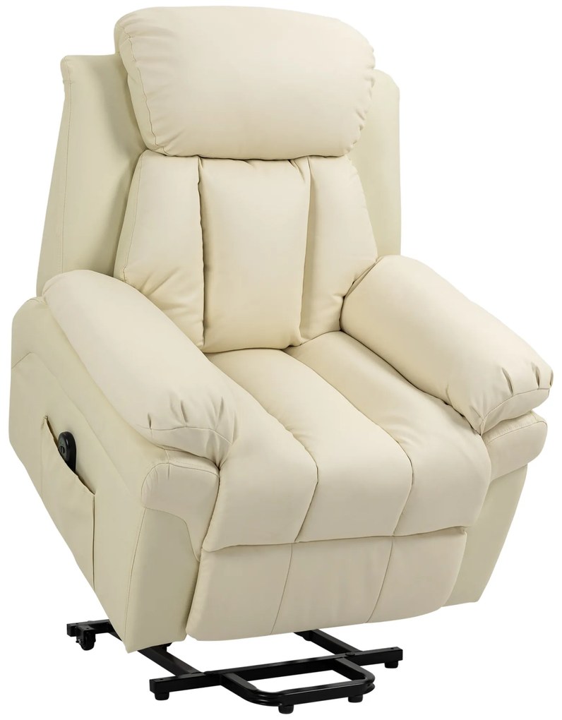 HOMCOM Πολυθρόνα Relax με Βοήθεια Ανύψωσης, περιλαμβάνει Υποπόδιο και Προσκέφαλο, 1 Τηλεχειριστήριο, Κρεμ Λευκό