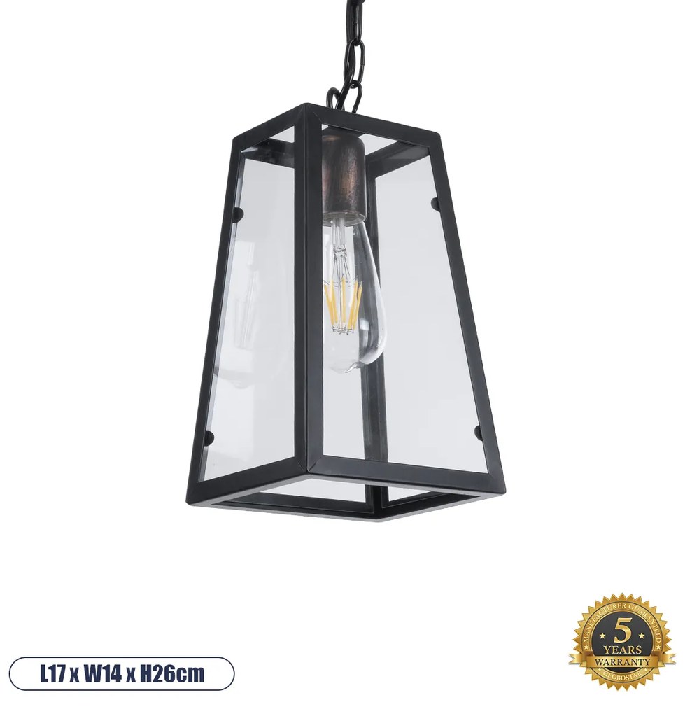 GloboStar® LIMA 01040 Vintage Industrial Κρεμαστό Φωτιστικό Οροφής Μονόφωτο Μαύρο Μεταλλικό Μ17 x Π14 x Υ26cm