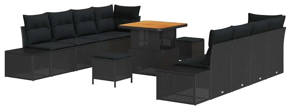 vidaXL Σετ Καναπέ Κήπου με μαξιλάρι 11 pcs Μαύρο Πολυ ράταν