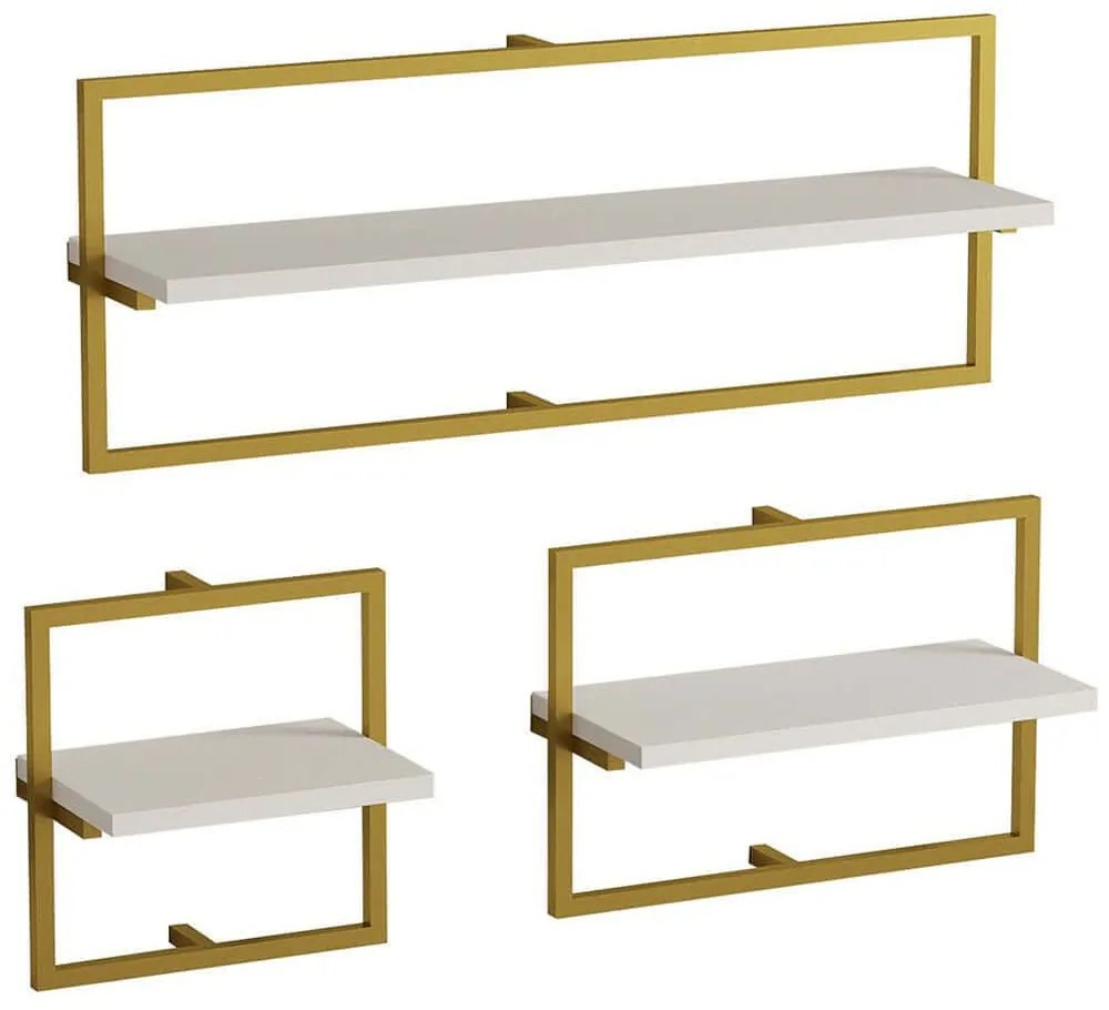 Ράφια Τοίχου Yeso (Σετ 3Τμχ) 835PUQ6275 80/45/30x20x30cm White-Gold