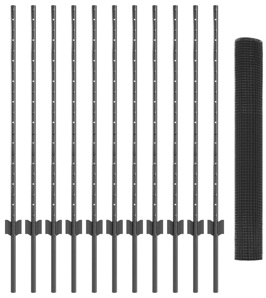 vidaXL Φράκτης Συρμάτινου Πλέγματος με 22 U Posts Γκρι 1x25 μ Ατσάλι