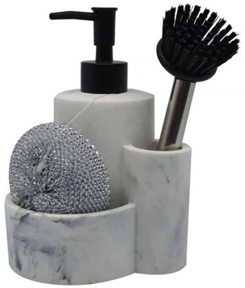 Δοχείο Κρεμοσάπουνου Με 2 Θήκες Marble 809394 12,6x11,4x18,6cm White-Black Ankor Πολυέστερ