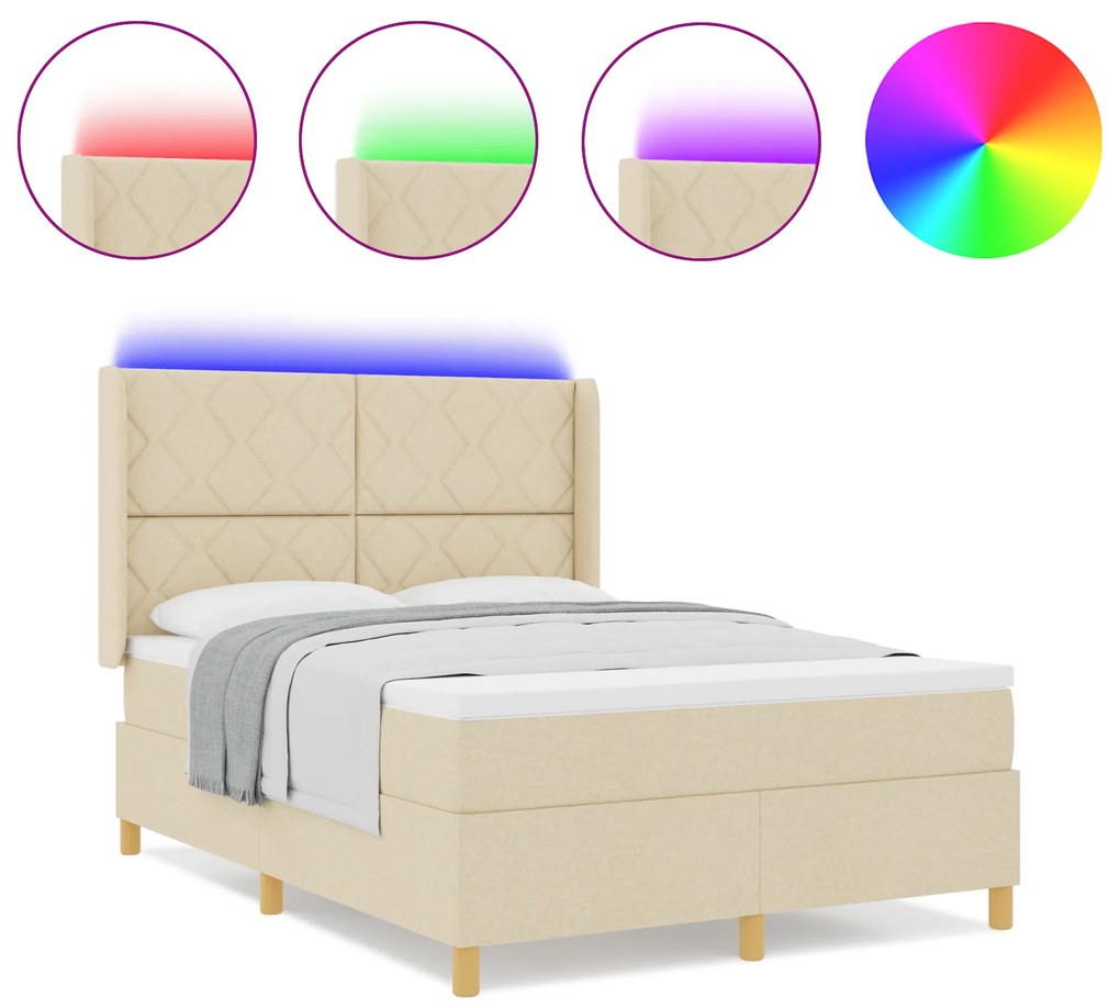 vidaXL Κρεβάτι με Στρώμα & LED Κρεμ 140x200 εκ Fabric