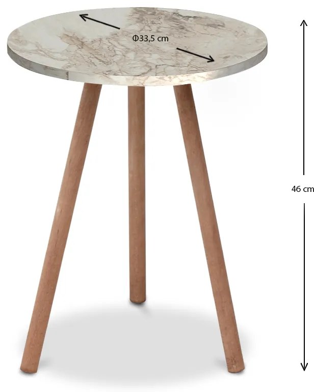 Τραπεζάκι βοηθητικό Roma Megapap χρώμα μπεζ εφέ μαρμάρου 33,5x33,5x46εκ.