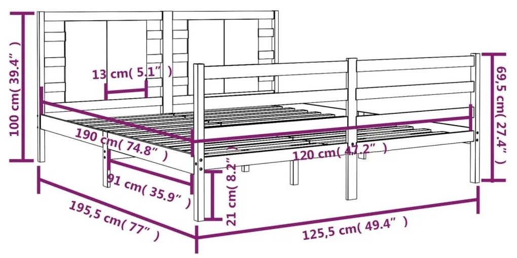 Σκελετός Κρεβατιού Χωρίς Στρώμα 120x190 εκ Μασίφ Ξύλο Πεύκου - Καφέ