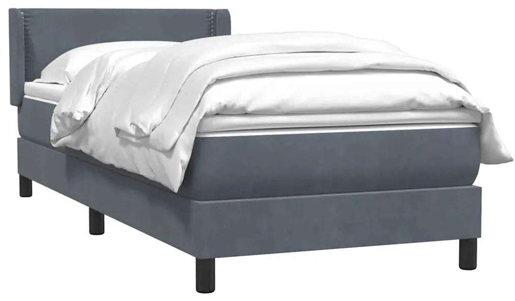 vidaXL Κρεβάτι Boxspring με Στρώμα Σκούρο Γκρι 90x220 εκ. Βελούδινο